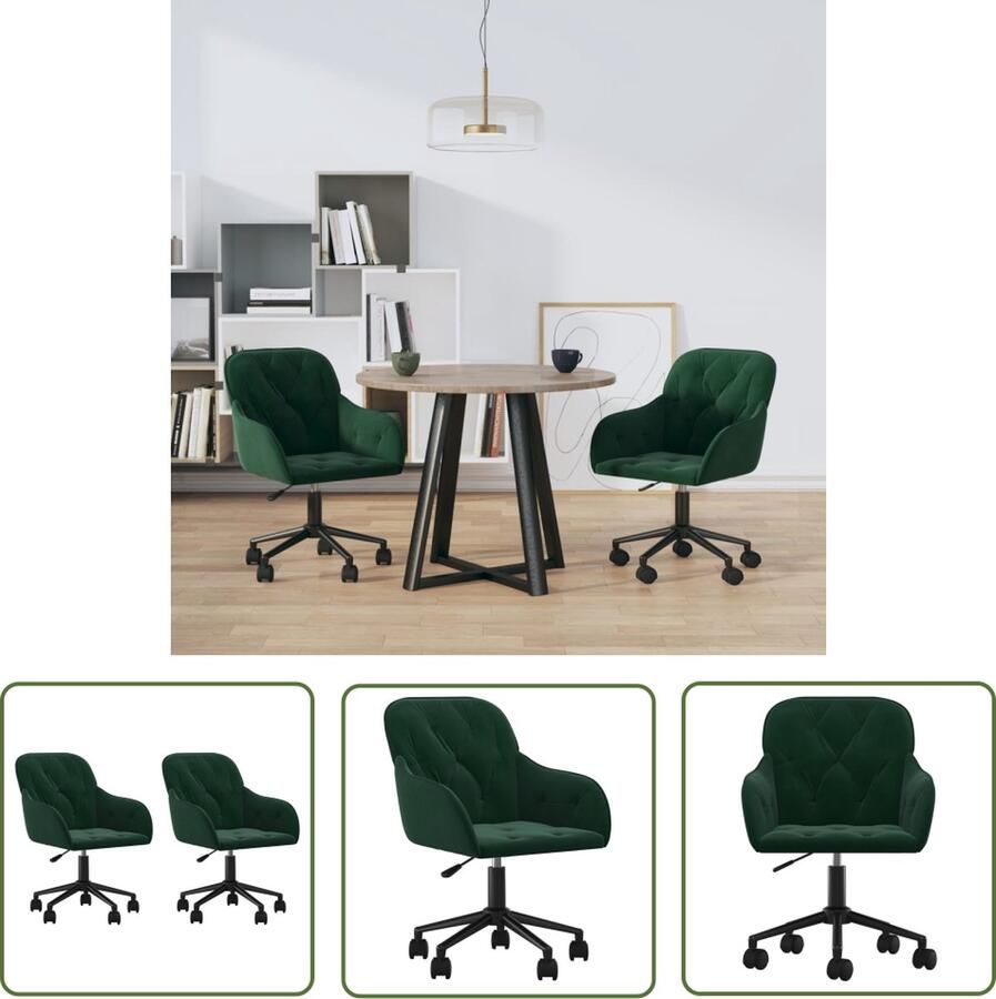The Living Store Eetkamerstoel Donkergroen Fluweel 56x61x(78-86)cm Verstelbaar Eetkamerstoel Fluweel Stoel Donkere Groene Stoel Verstelbare Stoel Draaistool