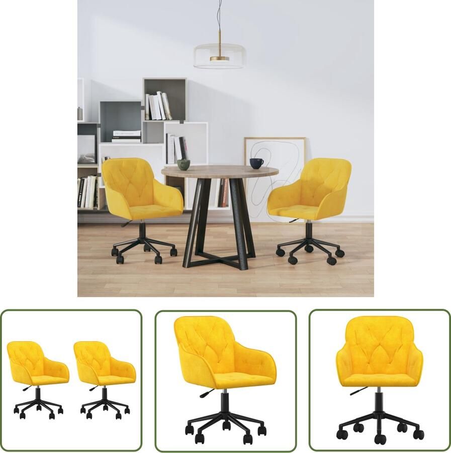The Living Store Eetkamerstoel Zacht Fluweel Gele Kleur 56x61x(78-86)cm 360 graden draaibaar Eetkamerstoel Fluweel Stoel Gele Stoel Draaistool Bureaustoel