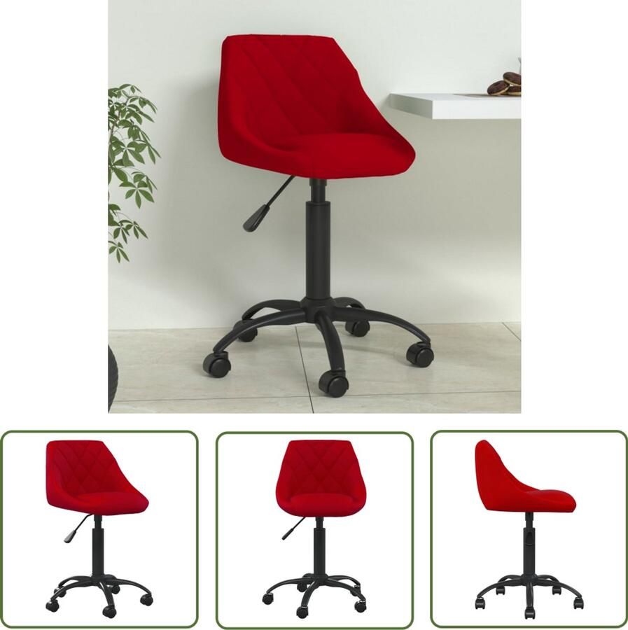 The Living Store Eetkamerstoel fluweel wijnrood Eetkamerstoel Fluweel Stoel Rode Stoel Verstelbare Stoel Bureaustoel