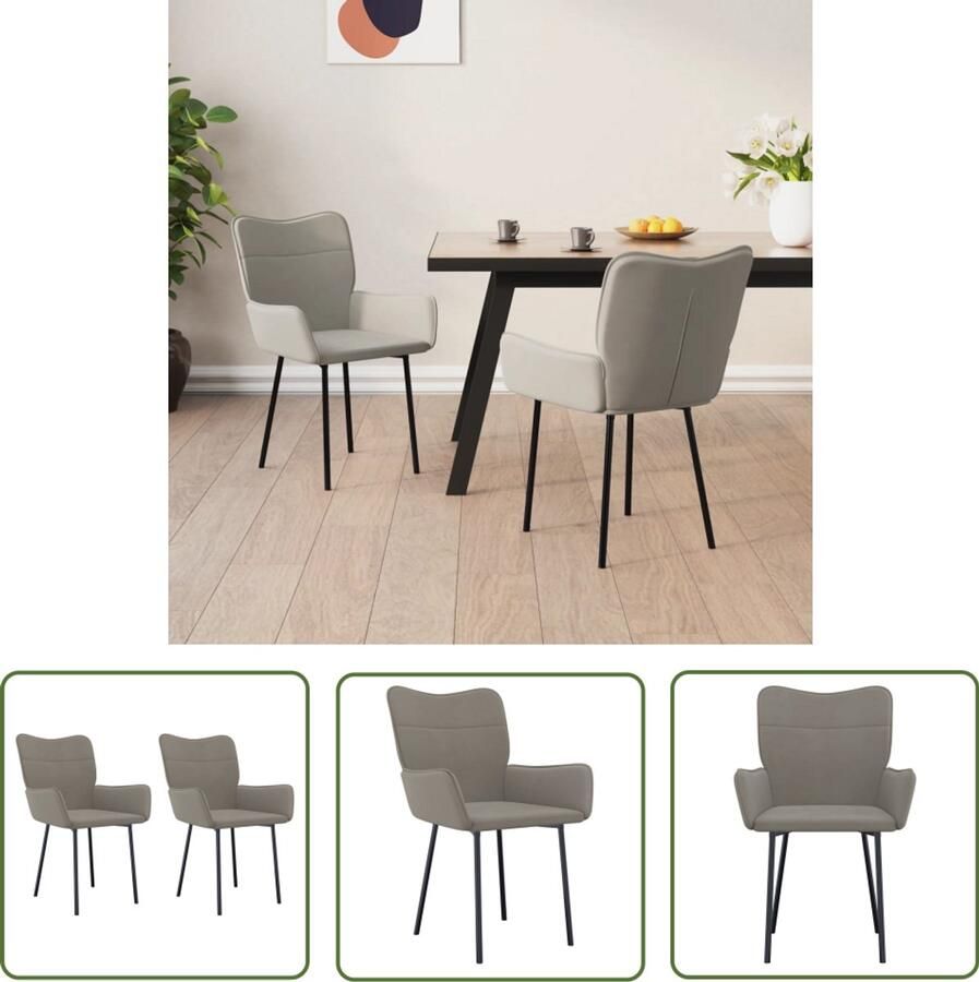 The Living Store Eetkamerstoelen Met Arm- en Rugleuning Lichtgrijs 55 x 58.5 x 81.5 cm Eetkamerstoelen Fluweel Stoel Grijze Stoel Elegante Stoel Comfortabele Stoel - Foto 2
