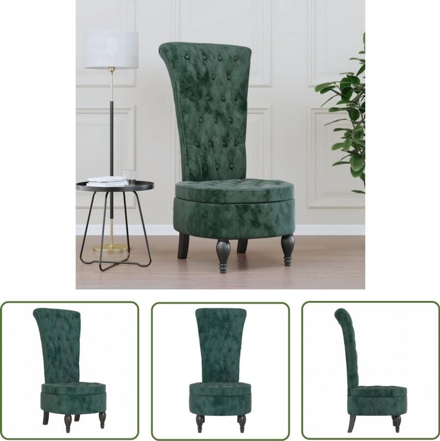 The Living Store Stoel hoge rugleuning met knopen fluweel donkergroen Stoel Fluweel Donkere Kleuren Lounge Stoel Eetkamerstoelen