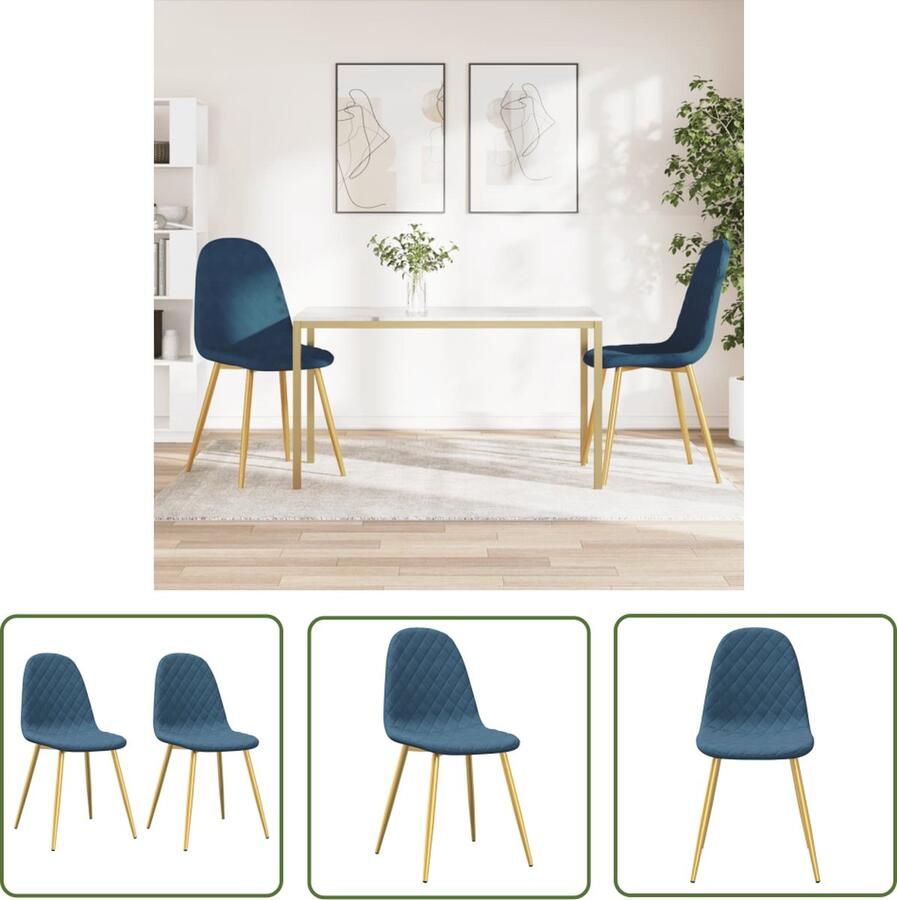 The Living Store Eetkamerstoelen Set van 2 Blauw Fluweel 45 x 53.5 x 87 cm Comfortabel zitten Eetkamerstoelen Fluweel Stoelen Blauwe Stoelen Comfortabele Stoelen Design Stoelen - Foto 3