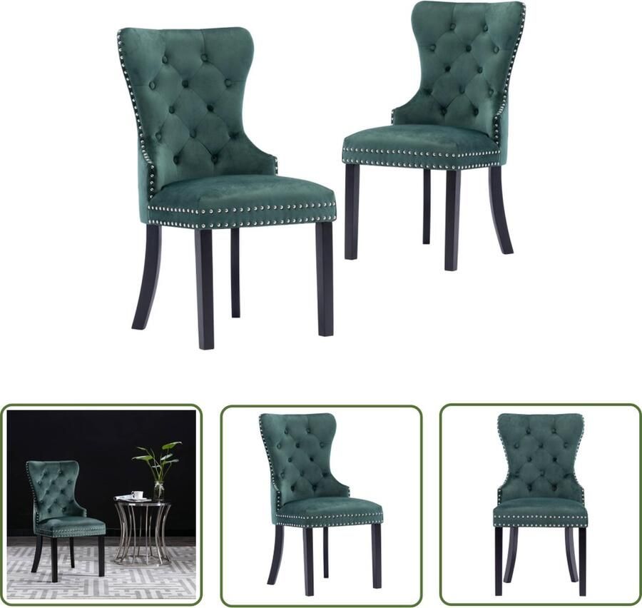 The Living Store Eetstoelen fluweel donkergroen 51x59x98.5 cm klassiek design Eetkamerstoelen Fluweel Stoelen Donkere Groene Stoelen Klassieke Stoelen Vintage Stoelen - Foto 2
