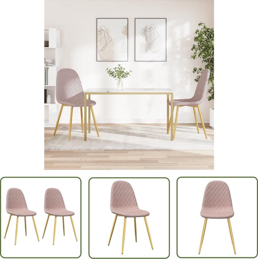 The Living Store Eetkamerstoelen Roze Fluweel 45 x 53.5 x 87 cm Comfortabele Zitting Eetkamerstoelen Fluweel Stoelen Roze Meubels Comfortabele Stoelen Design Stoelen - Foto 2