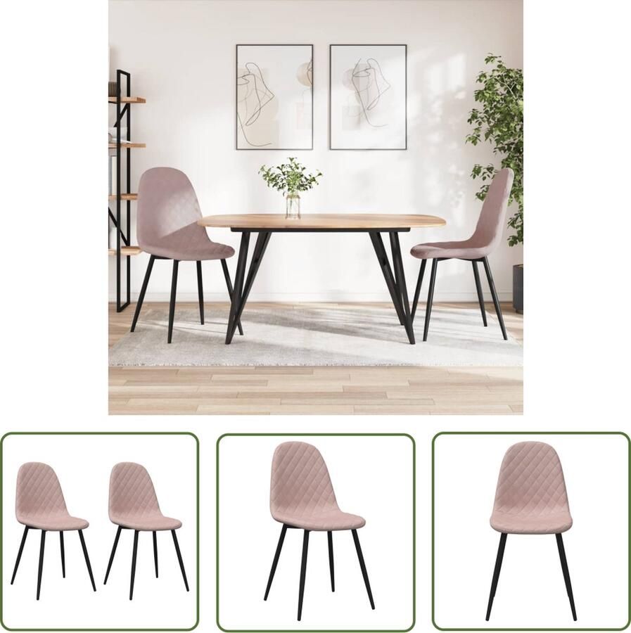 The Living Store Eetkamerstoelen Roze Fluweel 45 x 53.5 x 87 cm Ergonomisch Eetkamerstoelen Fluweel Stoelen Roze Meubels Design Stoelen Ergonomische Stoelen - Foto 3