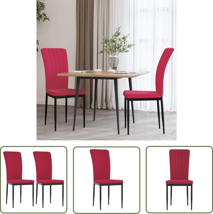 The Living Store Eetkamerstoelen Wijnrood Fluweel Stevig frame Comfortabele zitting Eetkamerstoelen Fluweel Stoelen Rode Stoelen Vintage Stoelen Salon Meubilair - Foto 2