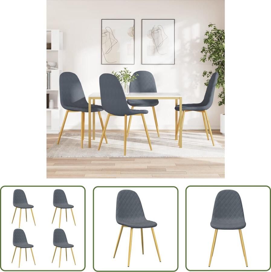 The Living Store Eetkamerstoelen Fluweel Donkergrijs 45 x 53.5 x 87 cm Goudverchroomde poten Eetkamerstoelen Fluweel Stoelen Donkere Grijze Stoelen Moderne Stoelen Luxe Stoelen - Foto 2