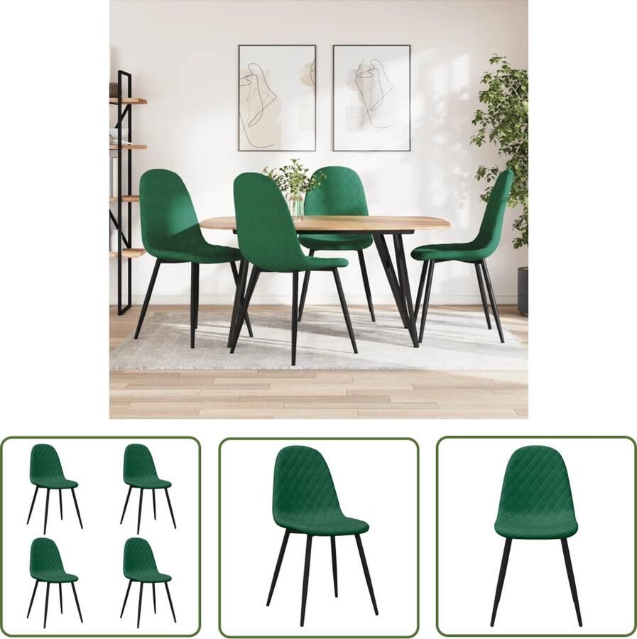 The Living Store Eetkamerstoelen Donkergroen velvet Stevig frame Ergonomisch ontwerp 42x57.5x95 cm Eetkamerstoelen Fluweel Stoelen Donkere Groene Stoelen Elegante Stoelen Comfortabele Stoelen - Foto 5