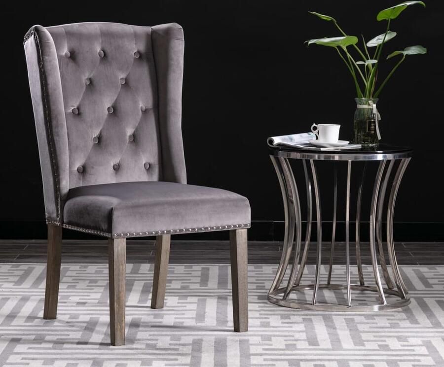 The Living Store Eetkamerstoelen Set van 6 Grijs Fluweel 51 x 59 x 98.5 cm Klassiek design Eetkamerstoelen Fluweel Stoelen Grijze Stoelen Klassieke Stoelen Set Van 6 Stoelen - Foto 10