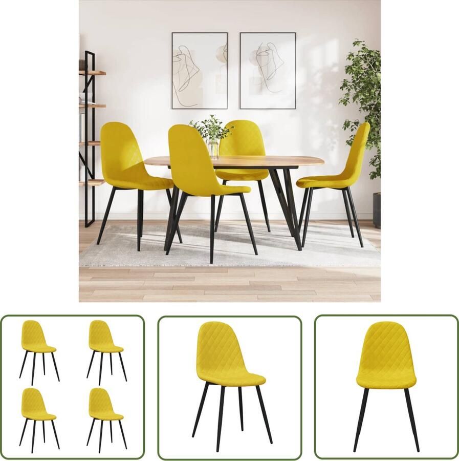 The Living Store Eetkamerstoelen 45 x 53.5 x 87 cm Mosterdgeel fluweel Eetkamerstoelen Fluweel Stoelen Mustard Yellow Chairs Vintage Stoelen Design Stoelen - Foto 2