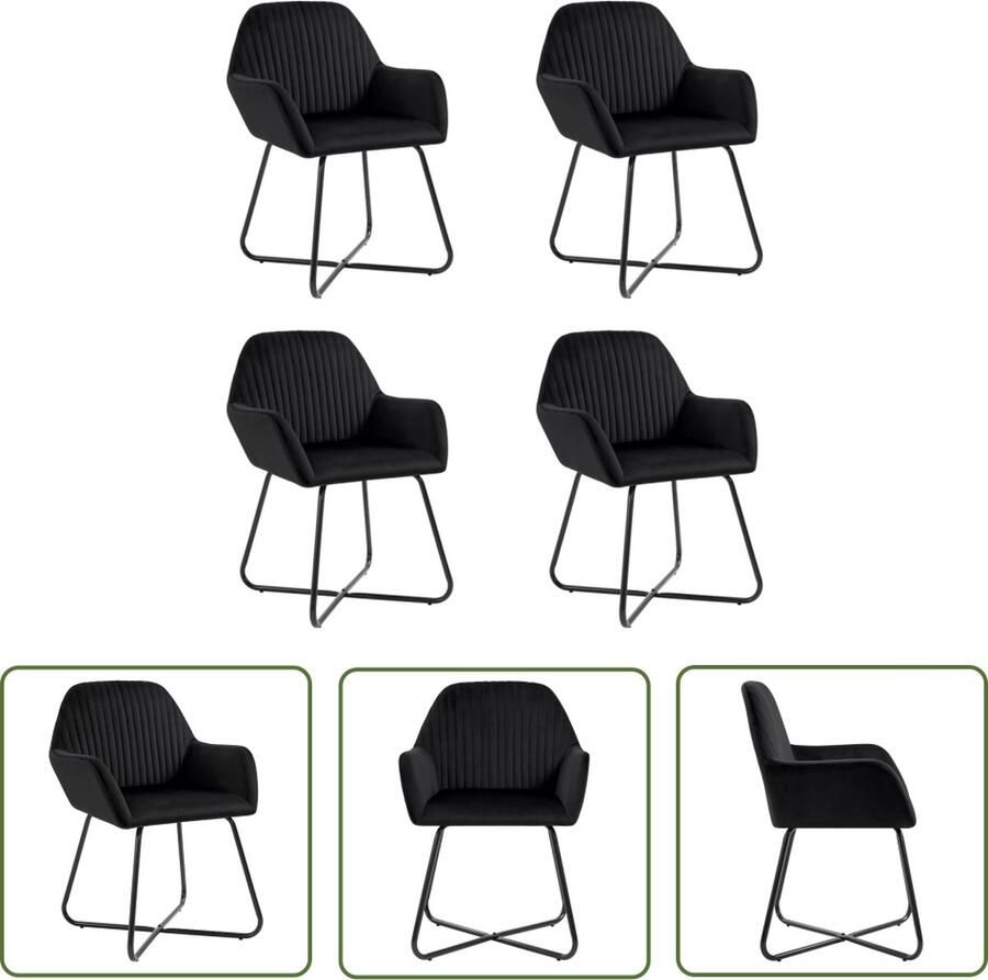 The Living Store Eetstoelen Set van 4 Fluweel Zwart 61x61x84 cm Ergonomisch Eetkamerstoelen Fluweel Stoelen Zwarte Stoelen Luxe Stoelen Comfortabele Stoelen - Foto 2