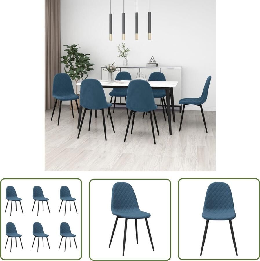 The Living Store Eetstoelen 45 x 53.5 x 87 cm Blauw Fluweel Metaal Eetkamerstoelen Fluweel Stoelen Blauwe Stoelen Design Stoelen Comfortabele Stoelen - Foto 2