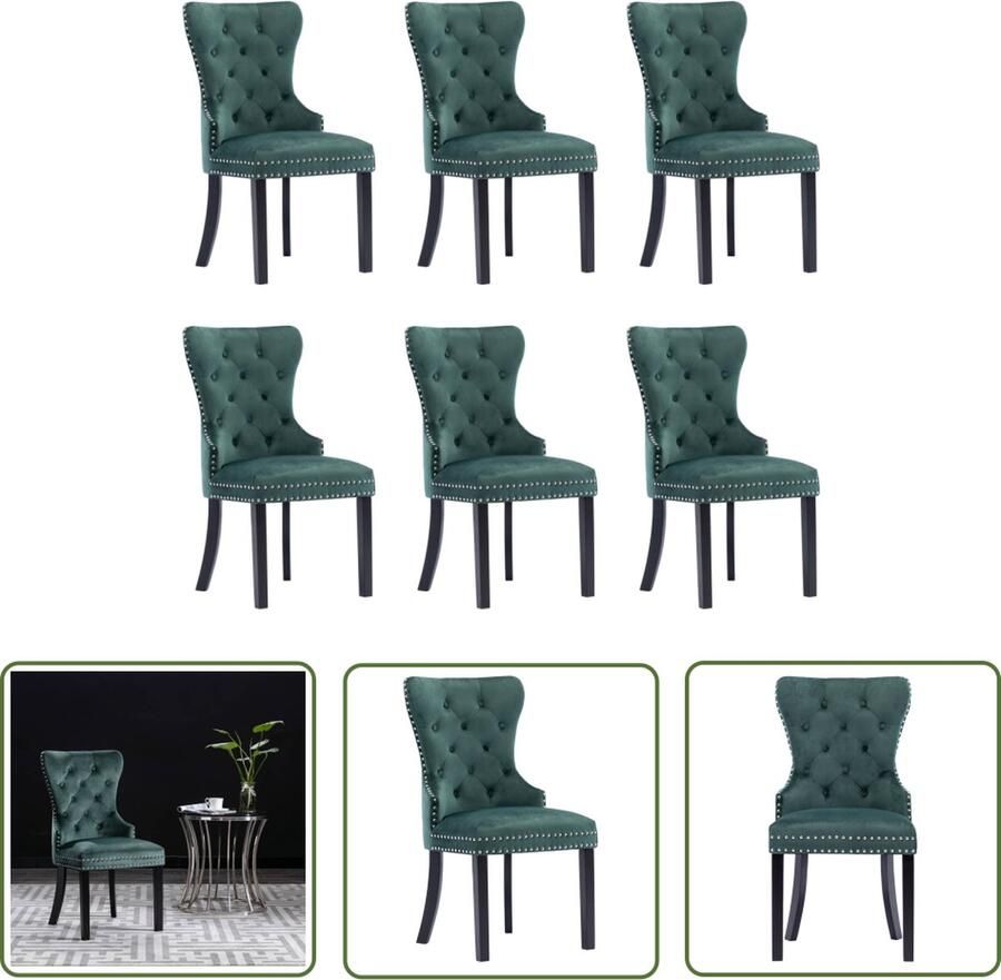 The Living Store Eetstoelen Klassiek Donkergroen Fluweel en Rubberwood 51 x 59 x 98.5 cm Set van 6 Eetkamerstoelen Fluweel Stoelen Donkere Groene Stoelen Klassieke Stoelen Vintage Stoelen - Foto 2