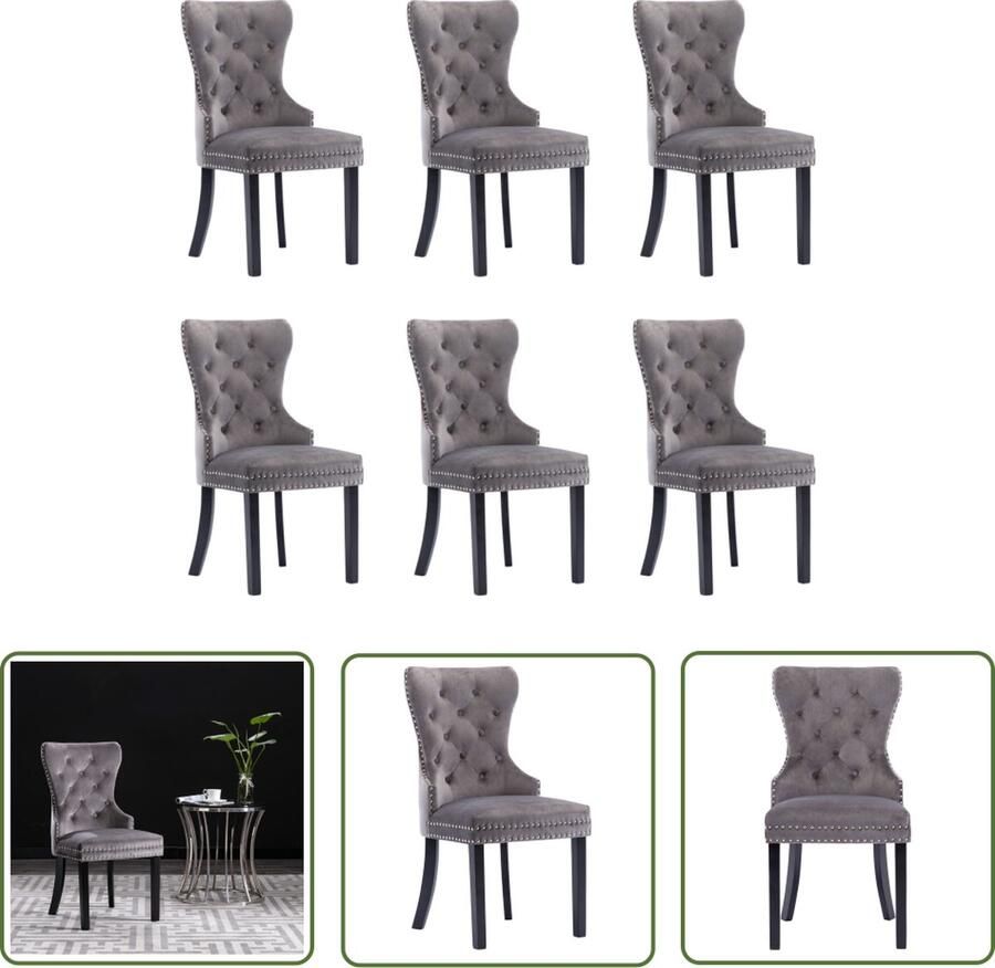 The Living Store Eetkamerstoelen Set van 6 Grijs Fluweel 51 x 59 x 98.5 cm Klassiek design Eetkamerstoelen Fluweel Stoelen Grijze Stoelen Klassieke Stoelen Set Van 6 Stoelen - Foto 4