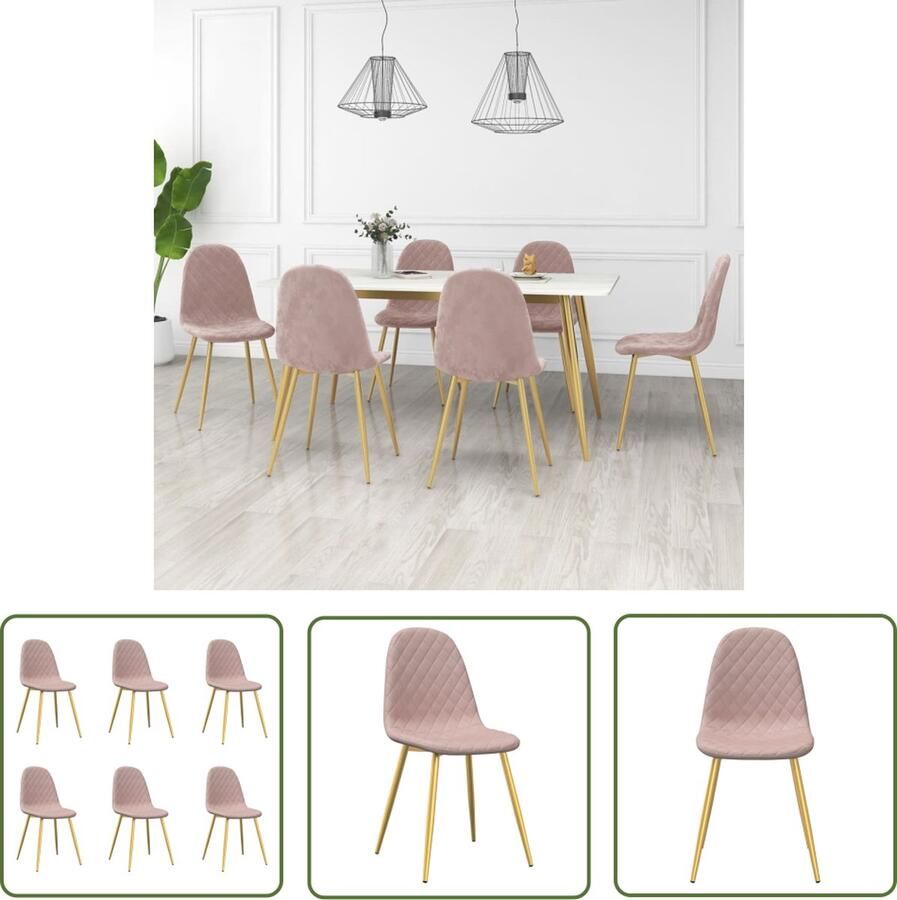 The Living Store Eetstoel Keukenstoel Roze Fluweel 45 x 53.5 x 87 cm Goudverchroomde Poten Set van 6 Eetkamerstoelen Fluweel Stoelen Roze Meubels Set Van 6 Stoelen Moderne Stoelen - Foto 2