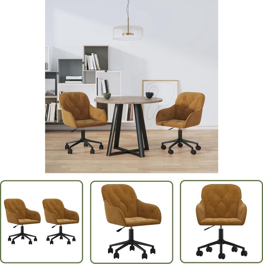 The Living Store Eetkamerstoelen Bruin Fluweel 56x61x(78-86) cm Verstelbaar en Stabiel Eetkamerstoelen Fluweel Stoelen Bruine Stoelen Draaibare Stoelen Ergonomische Stoelen