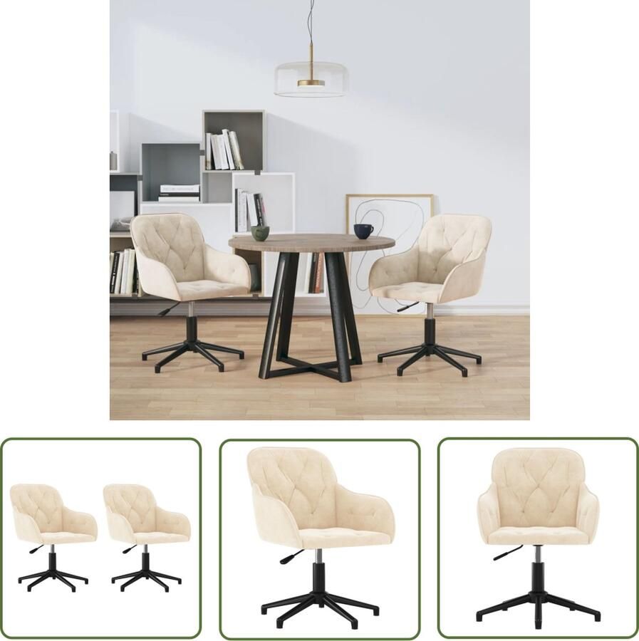 The Living Store Eetkamerstoelen Fluweel Crème 56x61.5x(72-80) cm Montagehandleiding inbegrepen Eetkamerstoelen Fluweel Stoelen Creme Stoelen Draaibare Stoelen Comfortabele Stoelen