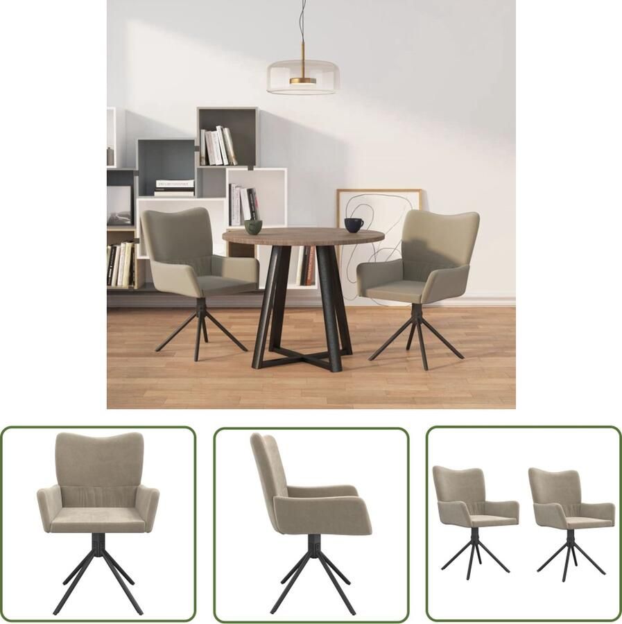 The Living Store Eetkamerstoelen draaibaar 2 st fluweel lichtgrijs Eetkamerstoelen Fluweel Stoelen Draaibare Stoelen Grijze Stoelen Luxe Stoelen - Foto 2