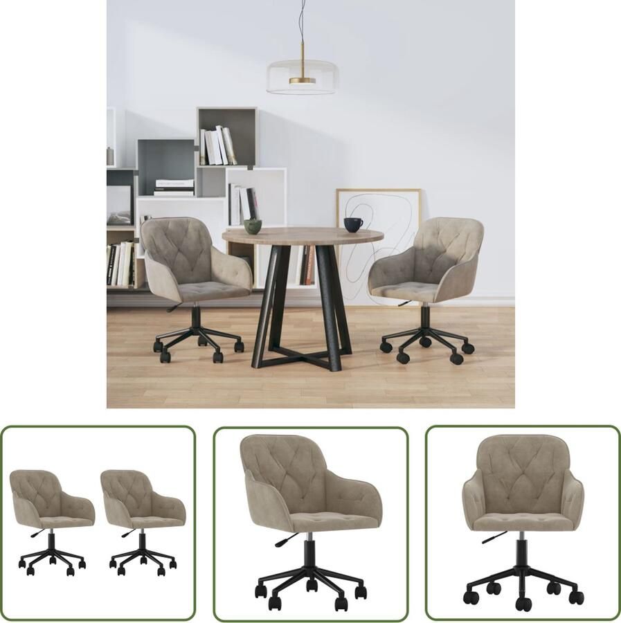 The Living Store Eetkamerstoelen Lichtgrijs Fluweel Verstelbare Hoogte Stabiel Frame 56x61x78-86cm Set van 2 Eetkamerstoelen Fluweel Stoelen Grijze Stoelen Verstelbare Stoelen Ergonomische Stoelen - Foto 2