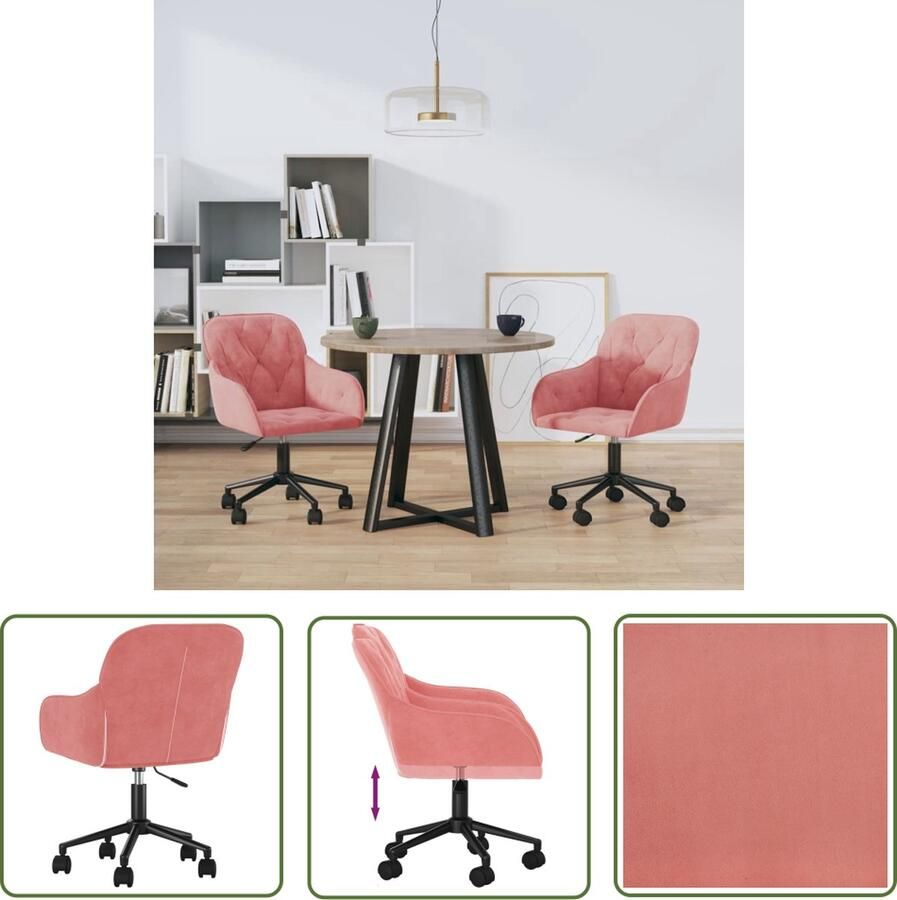 VidaXL Eetkamerstoelen draaibaar 2 st fluweel roze Eetkamerstoelen Fluweel Stoelen Roze Meubilair Design Stoelen Ergonomische Stoelen - Foto 2