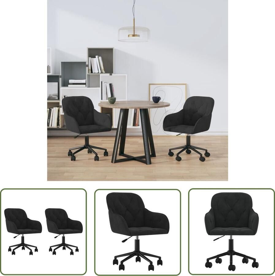 The Living Store Eetkamerstoelen Zacht fluweel Hoge flexibiliteit Stevig en stabiel frame Zwart 56x61x(78-86) cm Eetkamerstoelen Fluweel Stoelen Zwarte Stoelen Design Stoelen Comfortabele Stoelen