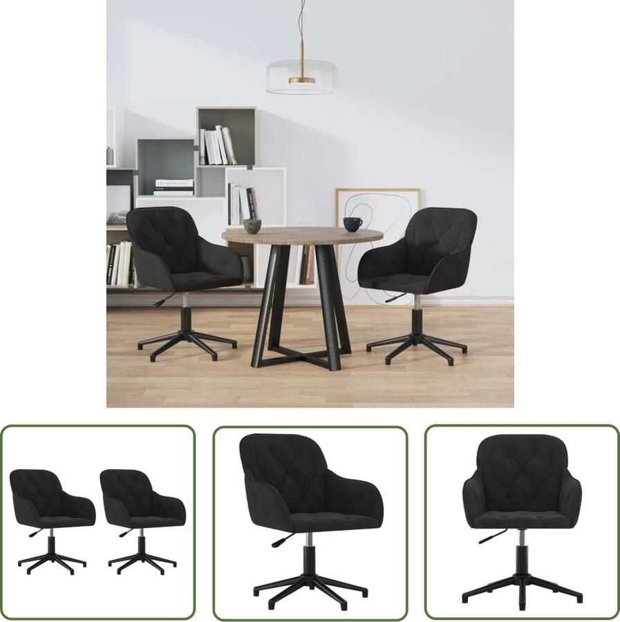 The Living Store Eetkamerstoelen Fluweel Zwart 56x61.5x(72-80)cm Verstelbaar Draaibaar Metalen Frame Eetkamerstoelen Fluweel Stoelen Zwarte Stoelen Draaistoelen Verstelbare Stoelen