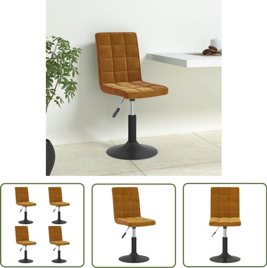 VidaXL Eetkamerstoelen draaibaar 4 st fluweel bruin Eetkamerstoelen Fluweel Stoelen Bruine Stoelen Draaibare Stoelen Ergonomische Stoelen