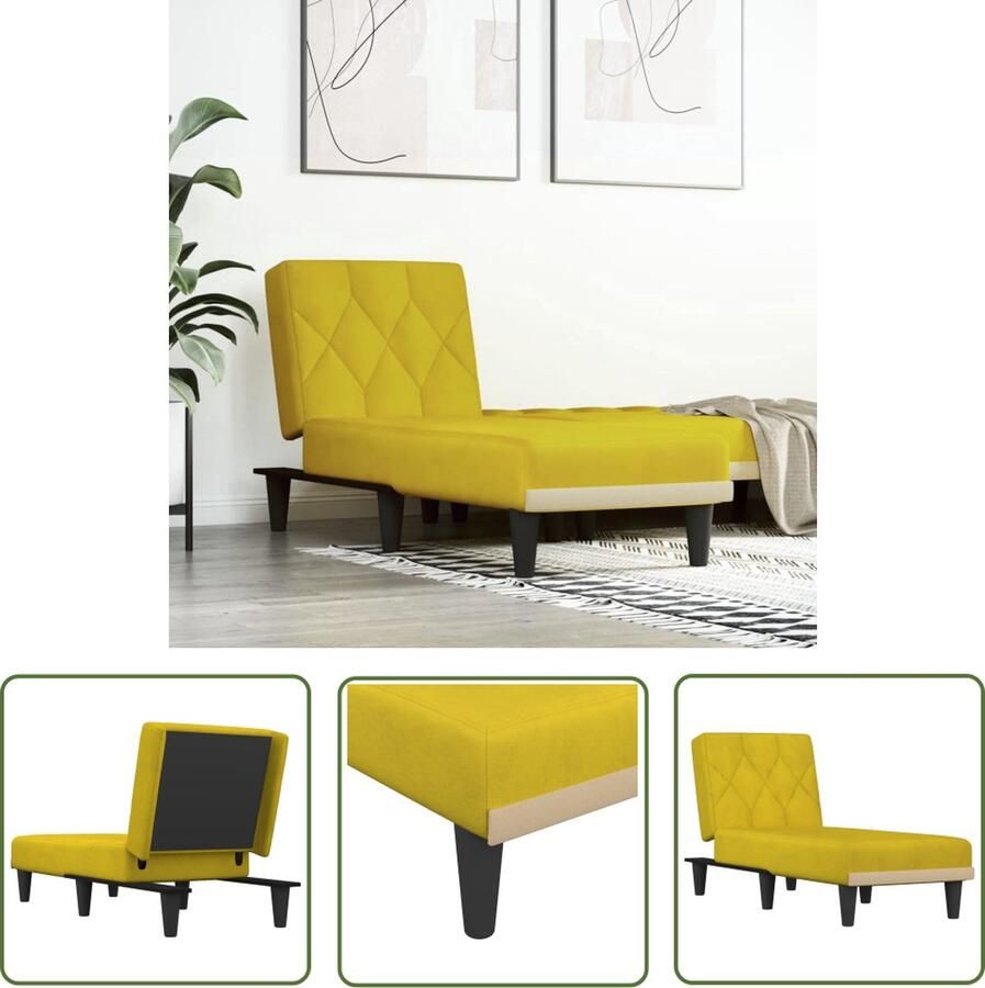 The Living Store Verstelbare Chaise Longue Fluweel Geel 55x140x70 cm Multiplex Frame Verstelbare Chaise Lounge Fluweel Stoffen Bank Gele Loungebank Relaxfauteuil Fauteuil