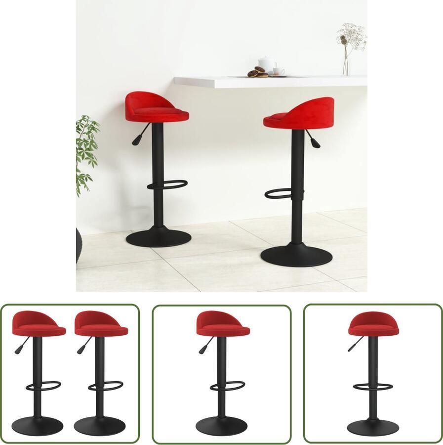 The Living Store Barkrukken Velours 36 x 38 x (72-94) Wijnrood Elegante draaibare barstoelen met gasveermechanisme Barkrukken Fluweel Stoffen Barkrukken Rode Barkrukken Met Armleuningen Draaibare Barkrukken