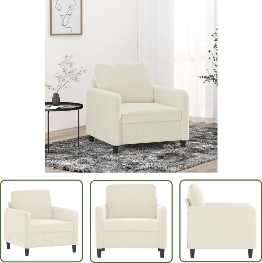 The Living Store Fauteuil 60 cm fluweel crèmekleurig Fauteuil Fluweel Stoffen Fauteuil Design Fauteuil Lounge Fauteuil Relaxstoel