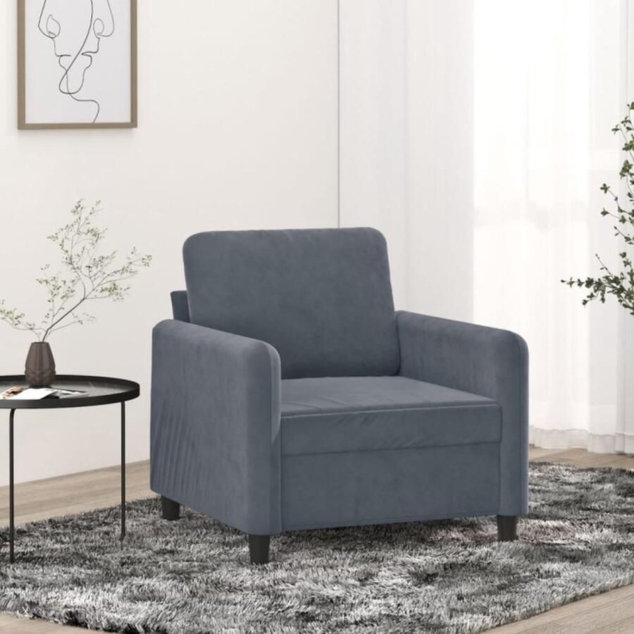 VidaXL Fluweel Stoffen Fauteuil 60 cm fluweel donkergrijs Donkere Grijze Fauteuil Luxe Fauteuil Comfortabele Fauteuil