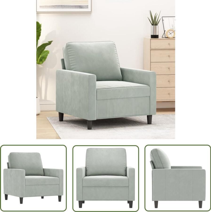 The Living Store Fauteuil 60 cm fluweel lichtgrijs Fauteuil Fluweel Stoffen Fauteuil Luxe Fauteuil Design Fauteuil Loungefauteuil