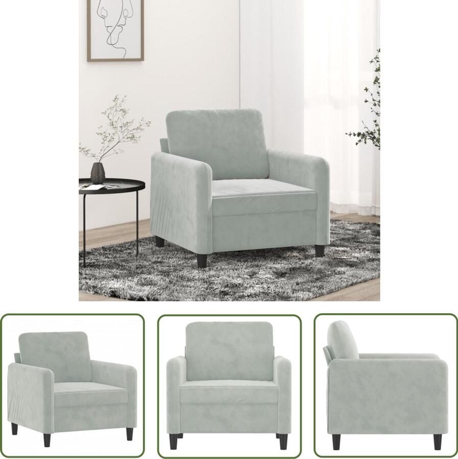 The Living Store Fauteuil 60 cm fluweel lichtgrijs Fauteuil Velvet Stoffen Lounge Stoel Leesstoel Decoratieve Fauteuil