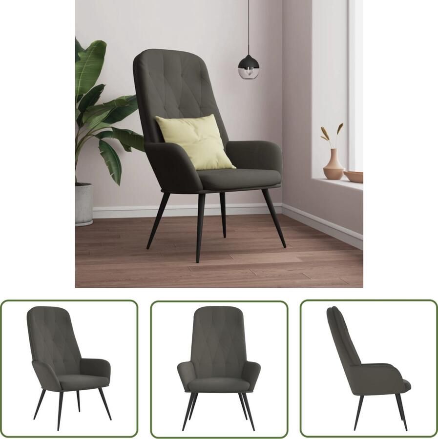 The Living Store Relaxstoel Donkergrijs 70x77x98 cm Fluwel Relaxstoel Fluweel Stoffen Meubilair Donkere Fauteuils Lounge Stoel Comfortabele Fauteuil