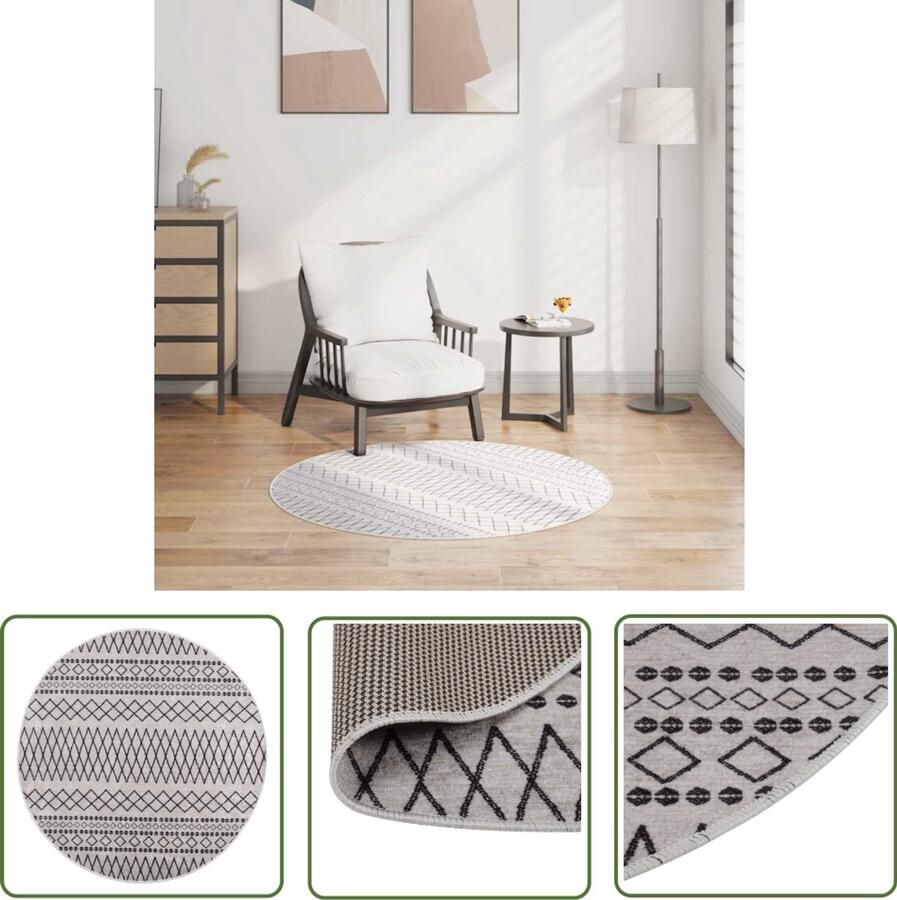 The Living Store Vloerkleed wasbaar anti-slip ø120 cm zwart en wit Vloerkleed Fluweel Vloerkleed Zwarte Vloerkleed Witte Vloerkleed Rond Vloerkleed
