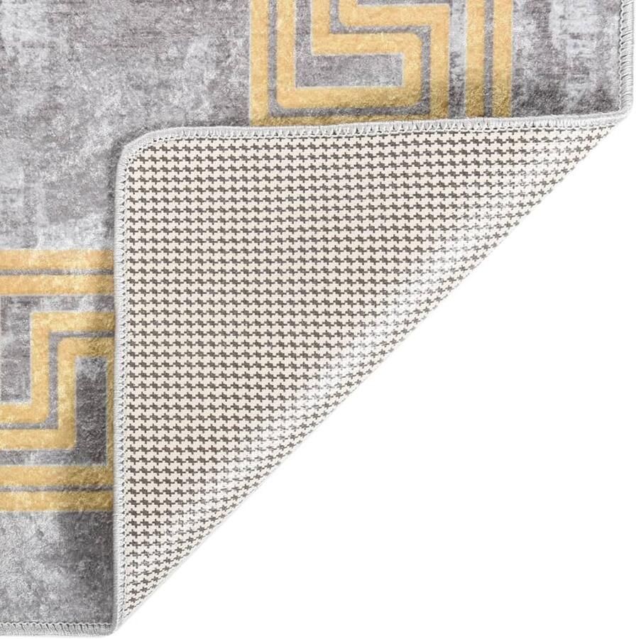 The Living Store Vloerkleed 150x230cm Grijs en Goud Fluweel Anti-slip Machinewasbaar Geluidsabsorberend Vloerkleed Fluweel Grijze Vloerkleed Gouden Vloerkleed Anti Slip Vloerkleed