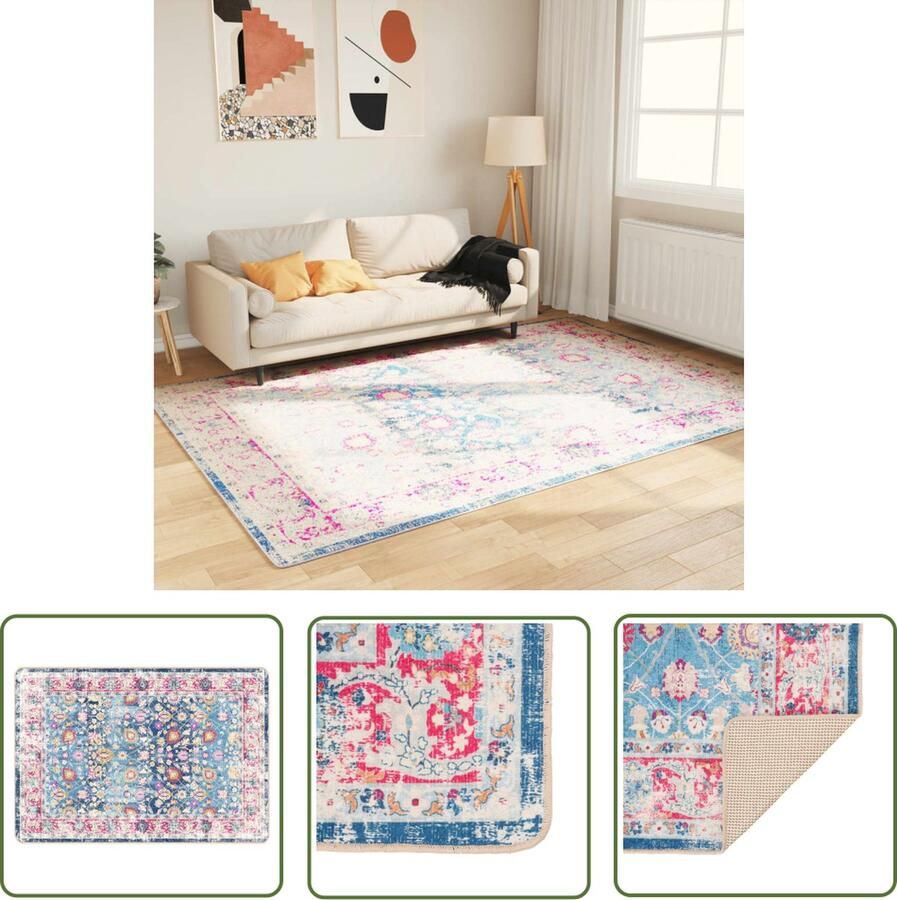 The Living Store Vloerkleed Meerkleurig 160 x 230 cm Fluweel Anti-Slipbodem Vloerkleed Fluweel Multicoloured Anti Slip Geluiddempend