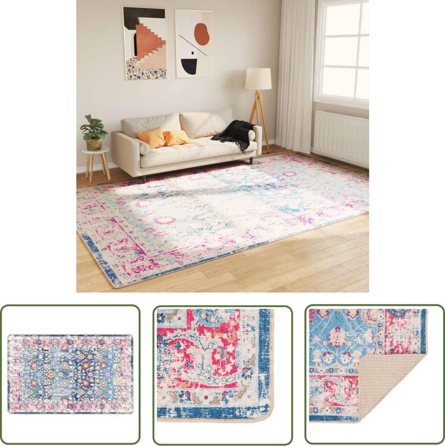 The Living Store Vloerkleed Meerkleurig 190 x 300 cm 100% polyester Fluweel Geluidsabsorberend Vloerkleed Fluweel Anti Slip Geluidsisolatie Wasbaar
