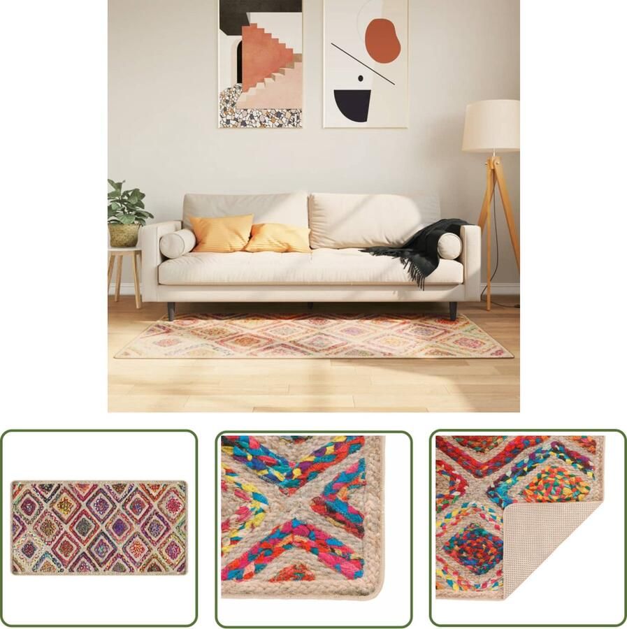 The Living Store Vloerkleed Meerkleurig 80 x 150 cm Zacht Fluweel Anti-slip PVC-onderkant Vloerkleed Fluweel Multikleuren Anti Slip Warm Gevoel