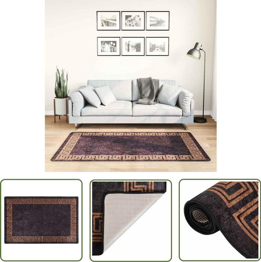 The Living Store Vloerkleed Vloermat Afmeting- 80 x 150 cm Kleur- Zwart en goud Materiaal- 100% polyester Ken- Geluidsabsorberend Vloerkleed Fluweel Vloerkleed Zwarte Vloerkleed Gouden Vloerkleed Groot Vloerkleed