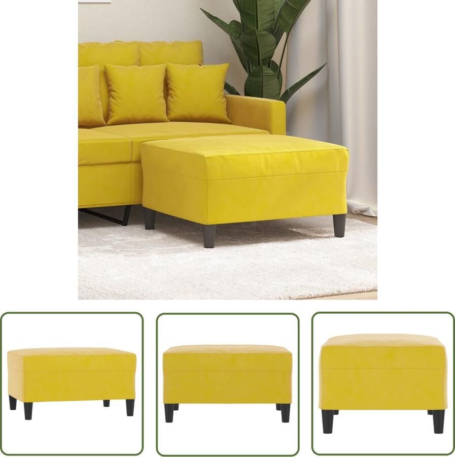 The Living Store Voetenbank Geel Fluweel 70 x 55 x 41 cm Stabiel en Comfortabel Voetbank Fluweel Geel Salon Meubilair Lounge Stoffen