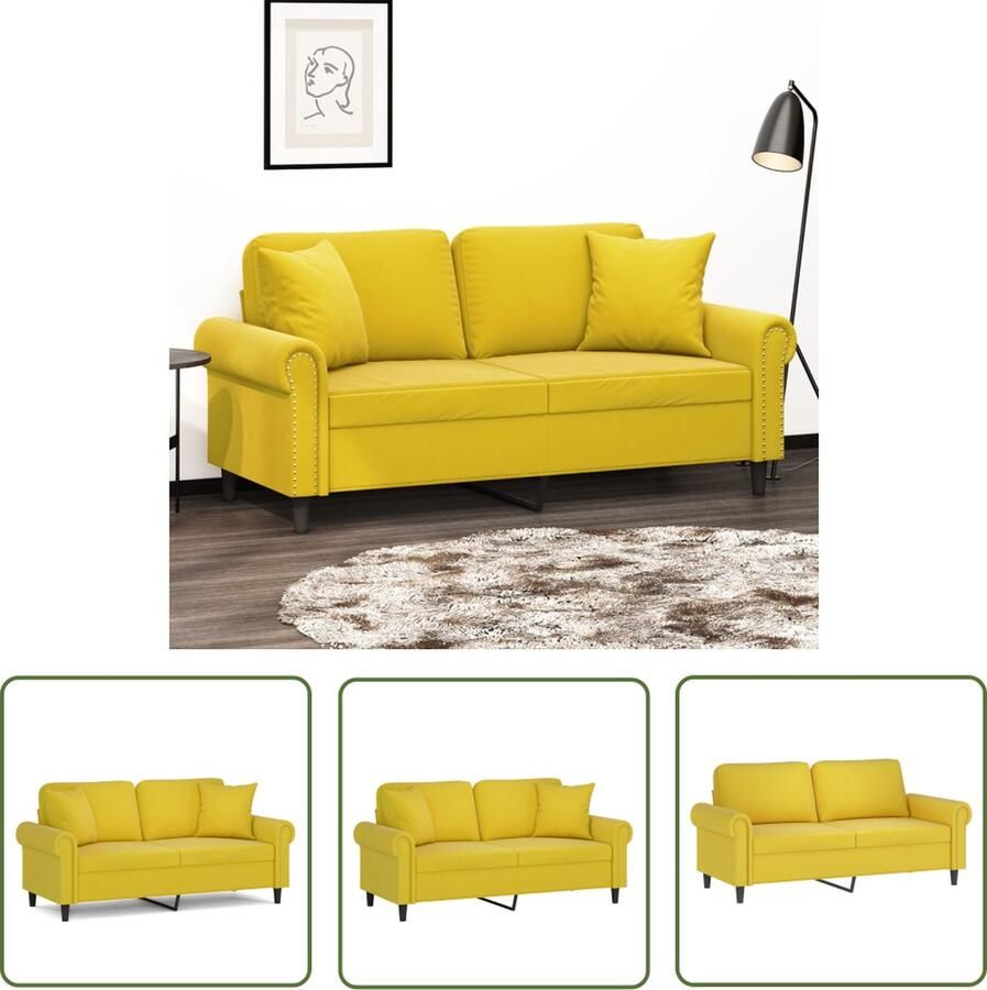 The Living Store Gele fluwelen 2-zitsbank 172 x 77 x 80 cm Comfortabele zitervaring Gele Bank Fluweelb Bank 2 Persoons Bank Bankso Fauteuils Lounge Meubilair