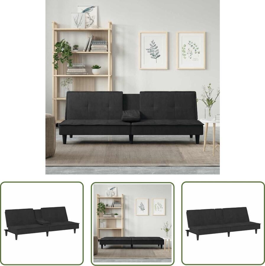 The Living Store Slaapbank Fluwelen Bank Zwart 200 x 89 x 70 cm Verstelbare rugleuning Slaapbank Fluweelbank Tweepersoonsbed Sofa Bed Lounge Bank