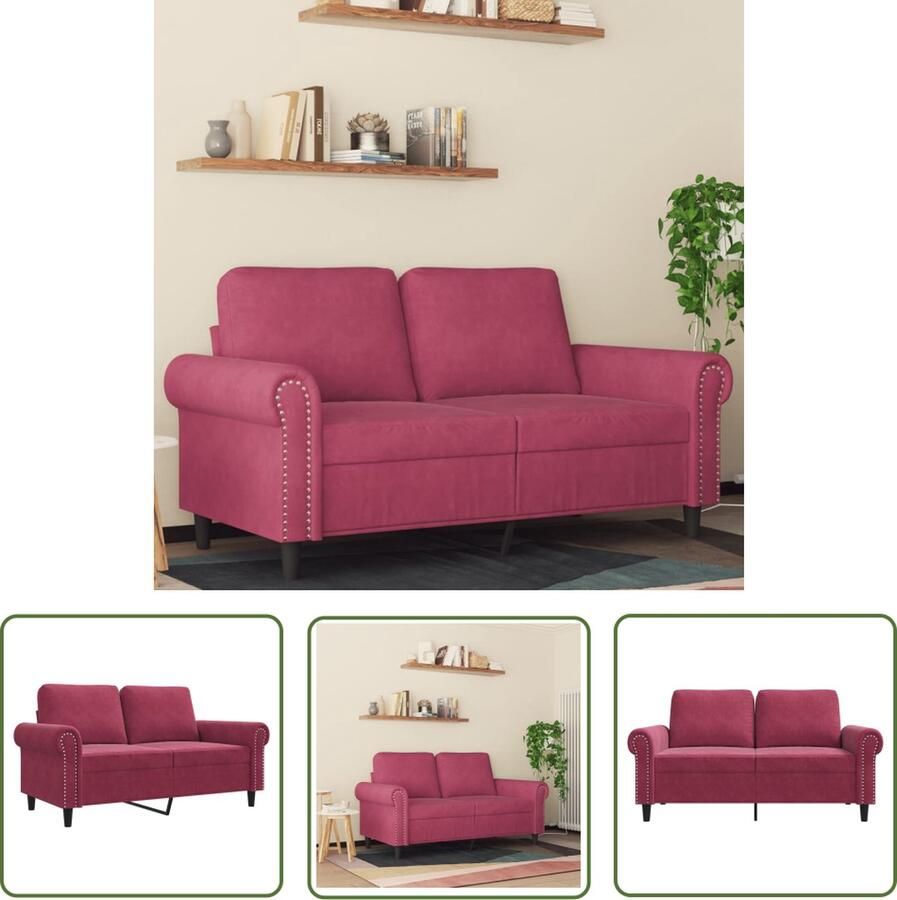 The Living Store Bank Wijnrood Fluweel 2-zits 120 cm Stevig frame Comfortabele zitting Tweezitsbank Fluweelbank Rode Bank Salontafel Banks Kopen