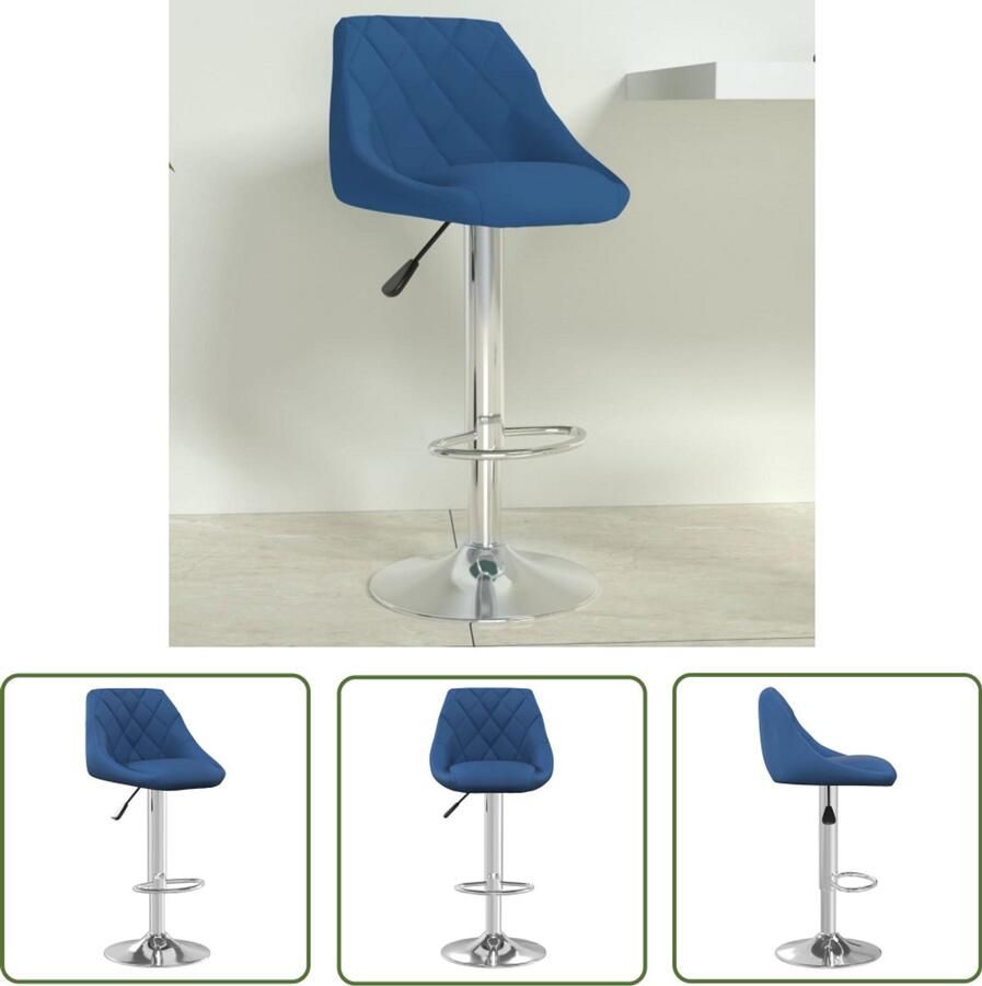 The Living Store Barkruk fluweel blauw Blauwe Barkruk Fluweelbarkruk Designbarstoel Stoere Barkruk Comfortabele Barkruk