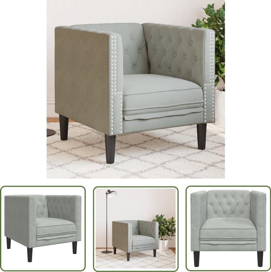 VidaXL Fluweelfauteuil Fauteuil Chesterfield Fauteuil Chesterfield-stijl fluweel lichtgrijs Lounge Stoel Designstoel Vintage Fauteuil