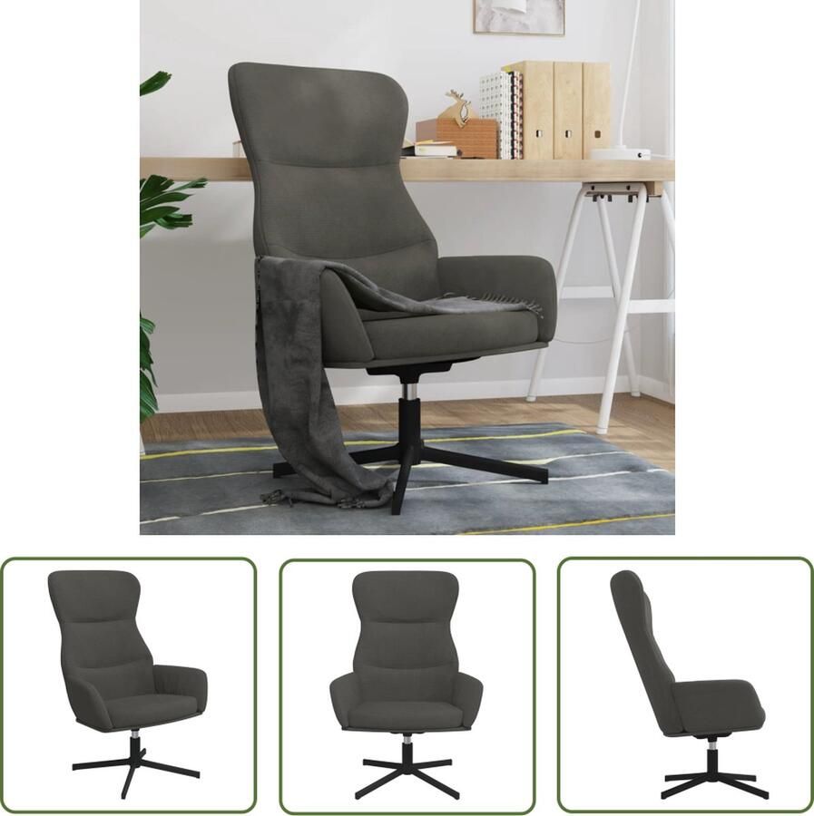 The Living Store Fauteuil Fluwelen 360Â° Draaibaar 70 x 77 x 94 cm Donkergrijs Relaxfauteuil Fluweelfauteuil Donkere Fauteuils Lounge Stoel Zitzak - Foto 2