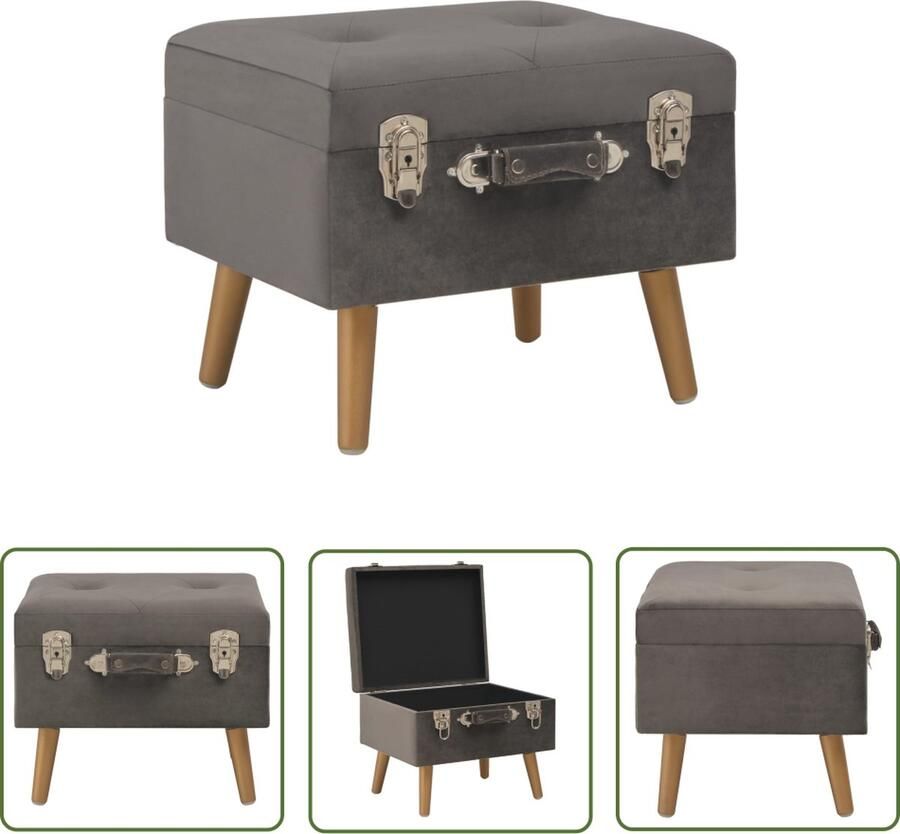 The Living Store Opbergkruk Fluweel Grijs Goud 40x33x33 cm Met opbergruimte Opbergkruk Fluweelkruk Grijze Bank Salontafel Decoratieve Stoel - Foto 2