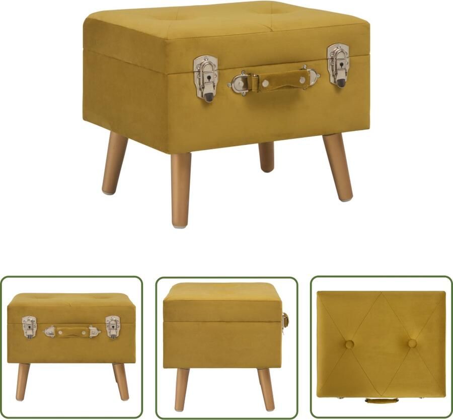 The Living Store Opbergkruk Fluweel Massief grenenhout 40 x 33 x 33 cm Mosterdgeel en goud Opbergkruk Fluweelkruk Kussenkruiken Stoere Bank Salontafel - Foto 2