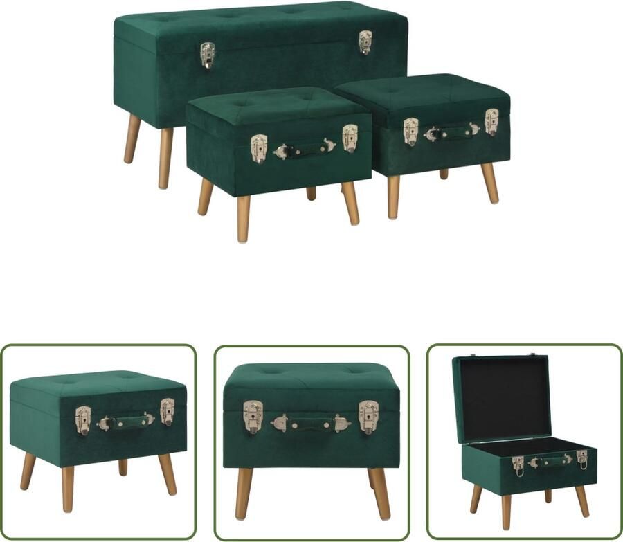 The Living Store Opbergkruk fluweel Groen Goud 85 x 38 x 47 cm Met opbergruimte Opbergkruk Fluweelkruk Groene Kruk Gouden Kruk Multifunctionele Kruk - Foto 2